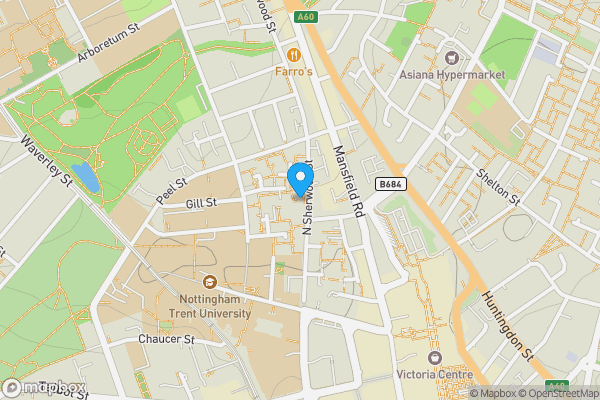 Map location for 65 North Sherwood Street, Nottingham, NG1 4EZ