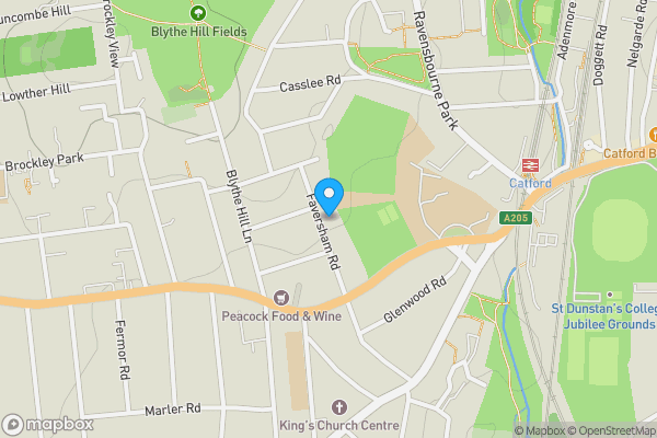 Map location for Land opposite 62, Ravensbourne Park, London, Lewisham, SE6 4XF