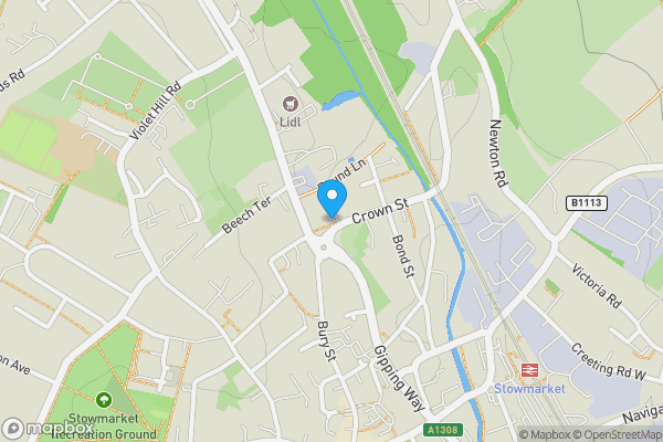 Map location for 58 Crown Street, Stowmarket, Suffolk, IP14 1HY