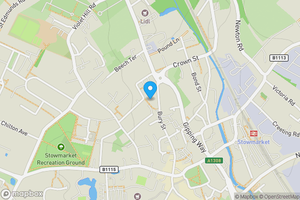 Map location for 16 Fairfield Hill, Stowmarket, Suffolk IP14 1NG