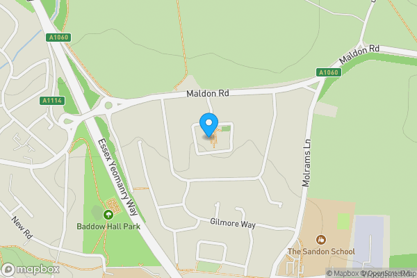 Map location for 72 Baden Powell Close, Great Baddow, Chelmsford, Essex CM2 7GA