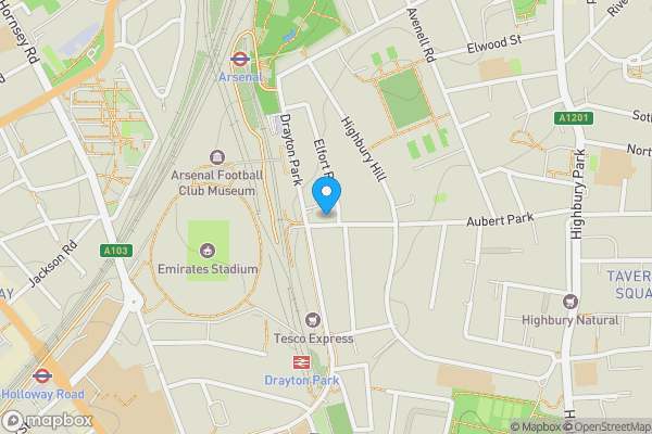 Map location for Ground Floor Flat, 74 Aubert Park, Highbury, London, N5 1TS