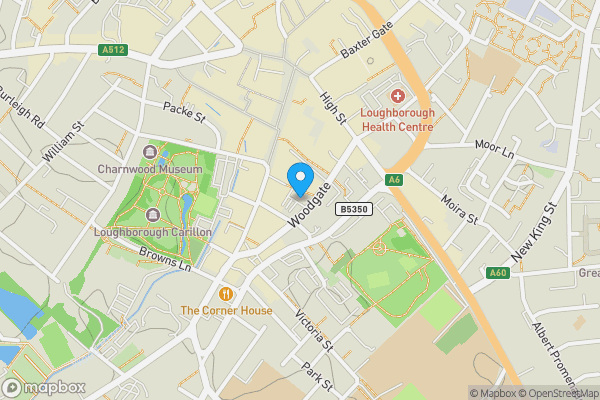 Map location for 408, 409, 412, 413 The Print House, 58, Woodgate, LOUGHBOROUGH, Leicestershire, LE11 2QD
