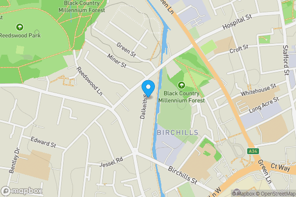 Map location for 110 Dalkeith Street, Walsall, West Midlands WS2 8QB