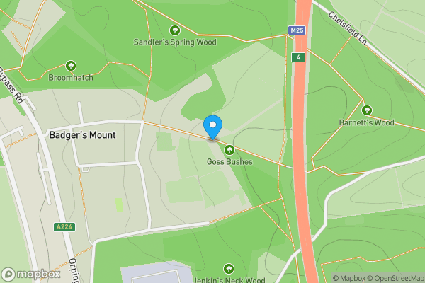Map location for Land Adjoining The Cottage, Badgers Road, Badgers Mount, Sevenoaks, Kent, TN14 7AY