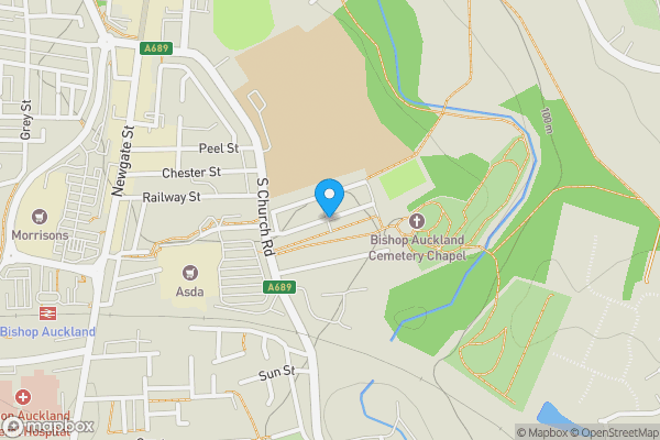 Map location for Woodlands Road, Bishop Auckland, County Durham, DL14 7LY