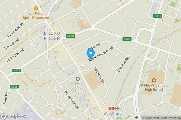 Map location for Kidderminster Road, Croydon, Surrey, CR0 2UE