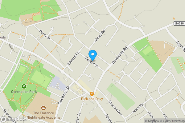 Map location for 30 Barber Street, Eastwood, Nottingham NG16 3EW