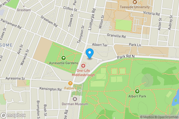 Map location for 3 Park Road North, Middlesbrough, North Yorkshire TS1 3LF