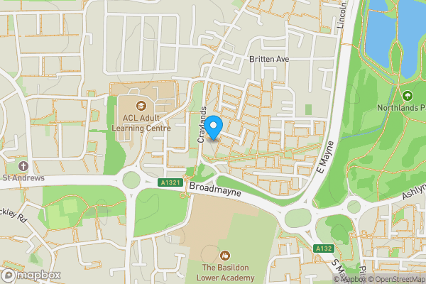 Map location for 46 Craylands, Basildon, Essex, SS14 3RH