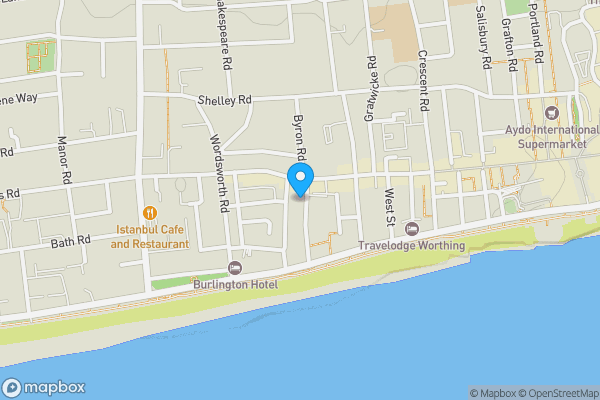 Map location for Flat 4, 13 Queens Road, Worthing, West Sussex, BN11 3LX