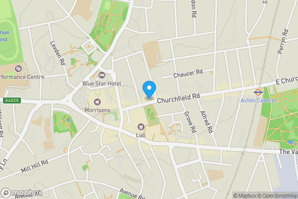 Map location for 110 Churchfield Road Acton London W3 6BY