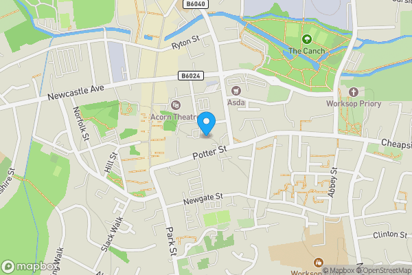 Map location for 35 Potter Street, Worksop, Nottinghamshire S80 2AE