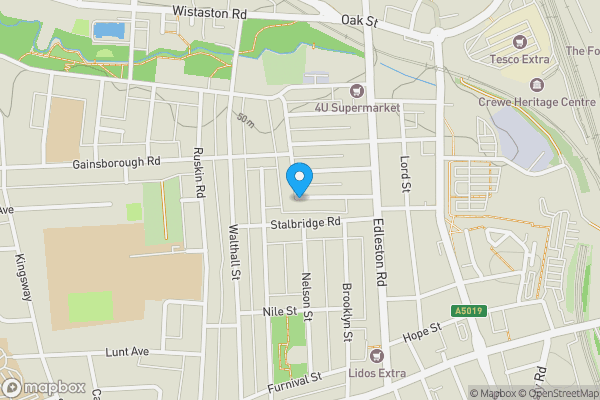 Map location for Derrington Avenue, CREWE, Cheshire, CW2 7JB