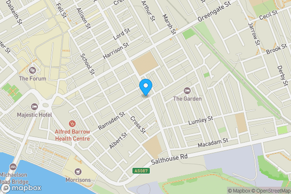 Map location for 42 Rawlinson Street, Barrow-In-Furness, Cumbria LA14 2DN