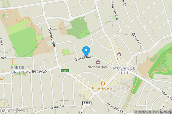 Map location for Telephone Kiosk at, Queens Avenue, Muswell Hill, London, N10 3NR