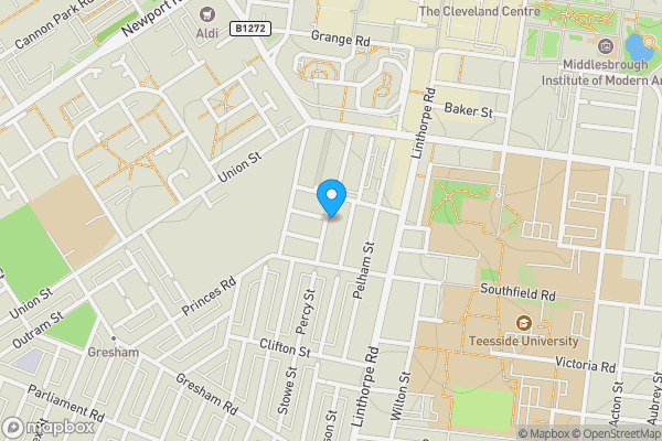 Map location for 14 Percy Street, Middlesbrough, Cleveland, TS1 4DE