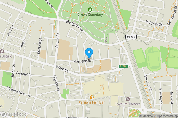 Map location for 87 Meredith Street, Crewe, Cheshire, CW1 2PN