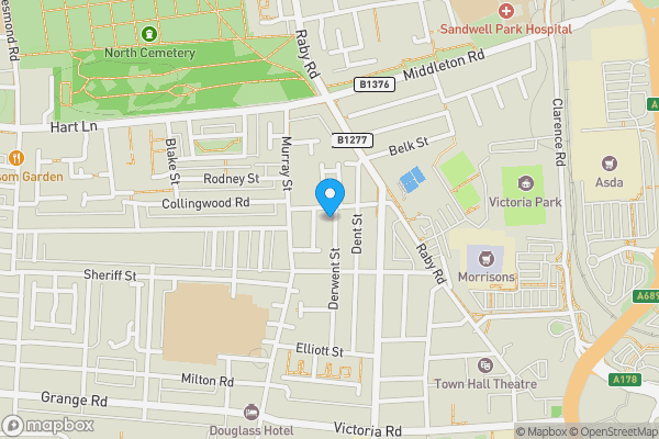 Map location for 57 Derwent Street, Hartlepool, Cleveland, TS26 8BN