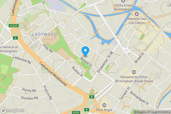 Map location for Apartment 23 38 Ryland Street, Birmingham, West Midlands, B16 8DD