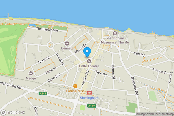 Map location for Flat 2, 4 Church Street, Sheringham, Norfolk, NR26 8QR