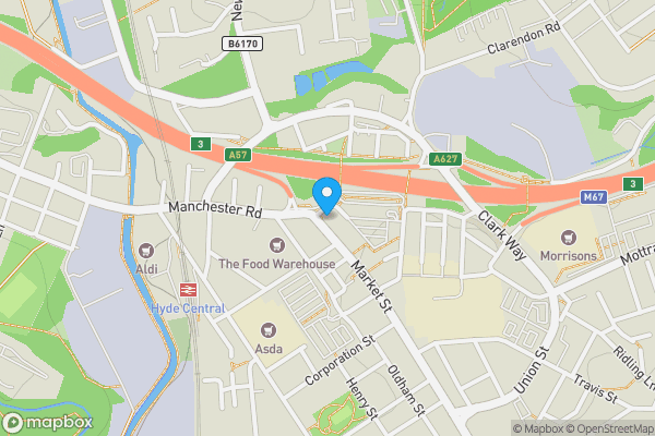 Map location for 13/15 Market Street, Hyde, Greater Manchester SK14 2LZ