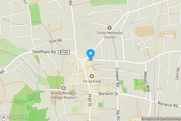 Map location for 1, 3A, and 3b Wellington Road, Dereham, Norfolk NR19 2BP