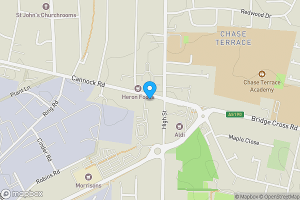 Map location for Car park to the rear of 9 Cannock Road, Chase Terrace, Burntwood, Staffordshire WS7 1JS