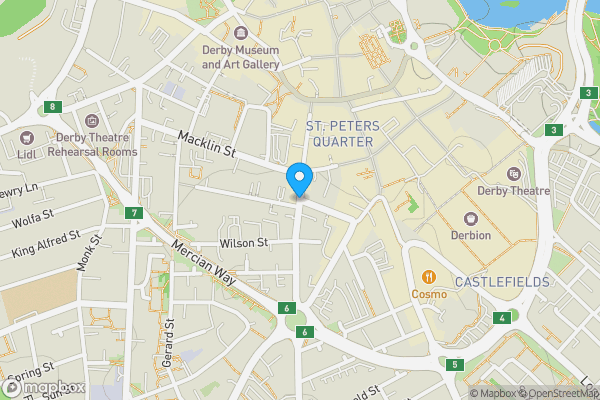 Map location for Telecoms Mast, Rooftop of Prosperity House, Gower Street, Derby, DE1 1SB