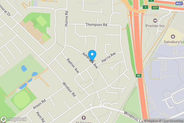 Map location for Ashbrook Avenue, Denton, Manchester, M34