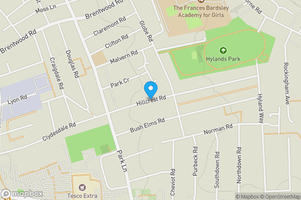 Map location for Hillcrest Road, HORNCHURCH, Essex, RM11 1EB