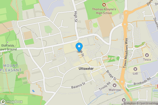Map location for The Smithfield Hotel 37 High Street Uttoxeter Staffordshire ST14 7HN
