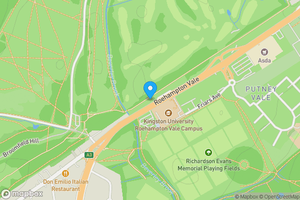 Map location for 128 Roehampton Vale, Roehampton, London, SW15 3RX