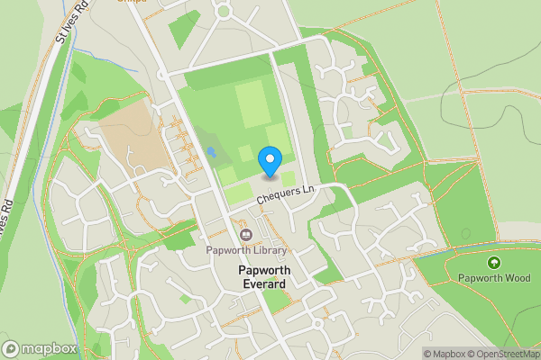 Map location for Rockys Bar and Restaurant, King George V Playing Field, Chequers Lane, Papworth Everard, Cambridgeshire CB23 3QQ