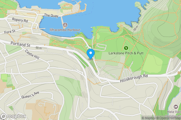 Map location for 16-17 Larkstone Terrace, Hillsborough Road, Ilfracombe, Devon, EX34 9NU