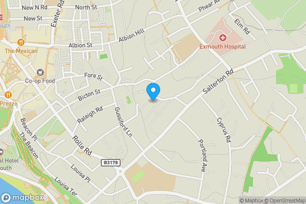 Map location for Flat 3 Ashley House, Raddenstile Lane, Exmouth, Devon, EX8 2JH EX8 2JH