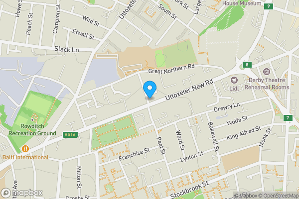 Map location for 112 Uttoxeter New Road, Derby, Derbyshire, DE22 3JB