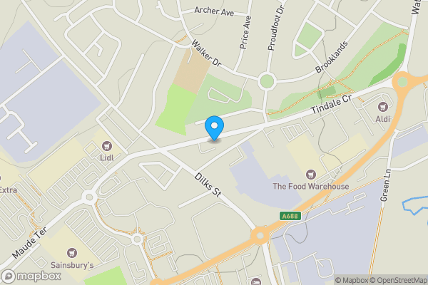Map location for Flats 29, 30, 31 & 32 Cambridge Court, Tindale Crescent, Bishop Auckland, County Durham, DL14 9SR