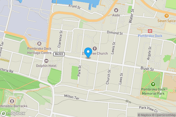 Map location for Bush Street, Pembroke Dock, Dyfed, SA72 6XD