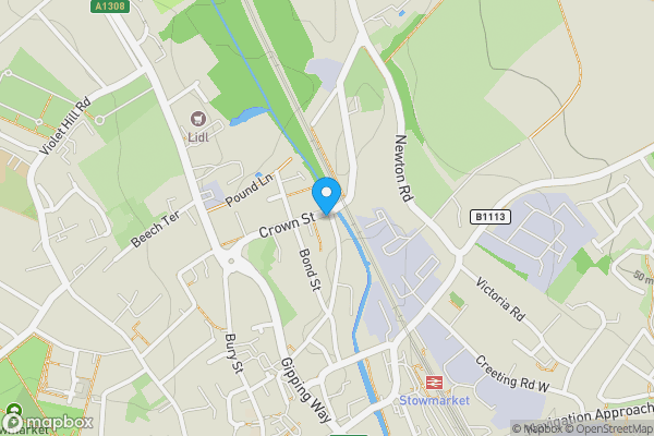 Map location for Crown Inn, 1 Crown Street, Stowmarket IP14 1HX