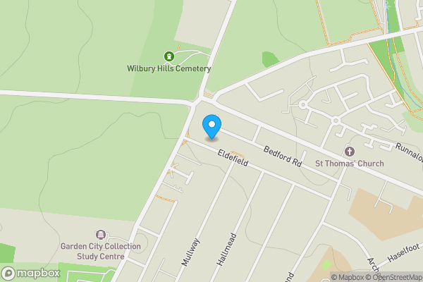 Map location for 13 Eldefield, Letchworth Garden City, Hertfordshire, SG6 4BP