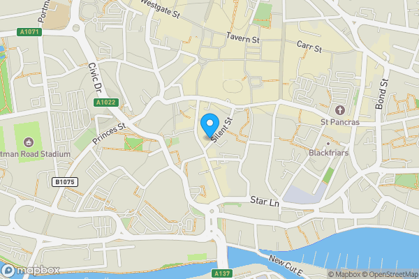Map location for 9 Silent Street, Ipswich, Suffolk, IP1 1TF