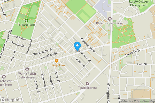Map location for 140 Stamford Street, Manchester, Lancashire, M16 9LR