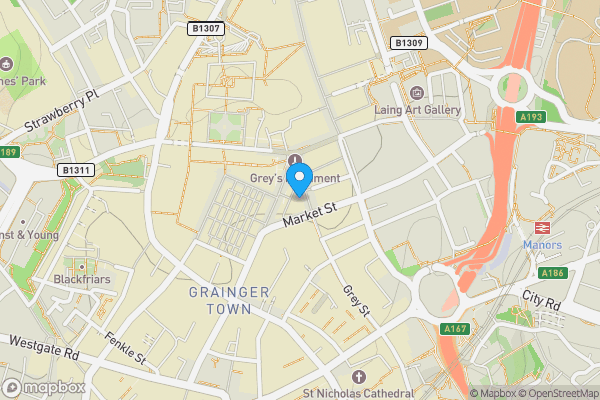 Map location for Flat 1 93A Grey Street, Newcastle upon Tyne, Tyne and Wear, NE1 6EG