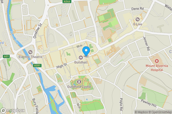Map location for Former Public Telephone Kiosk, High Street, Guildford, Surrey, GU1 3HJ