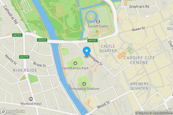 Map location for Westgate Street, Cardiff, CF10 1DH
