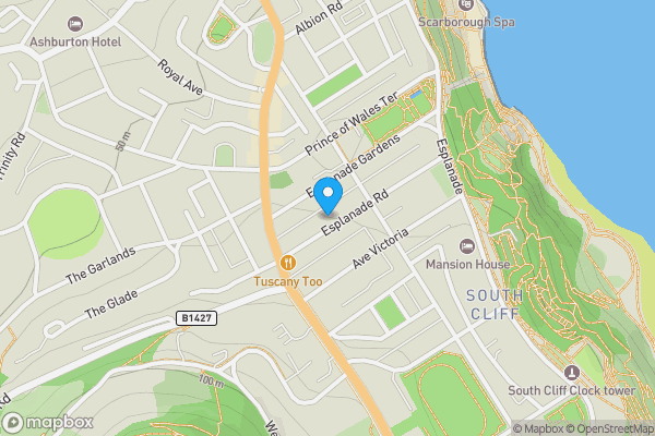 Map location for Flat 1, 45 Esplanade Road, Scarborough, North Yorkshire YO11 2AT