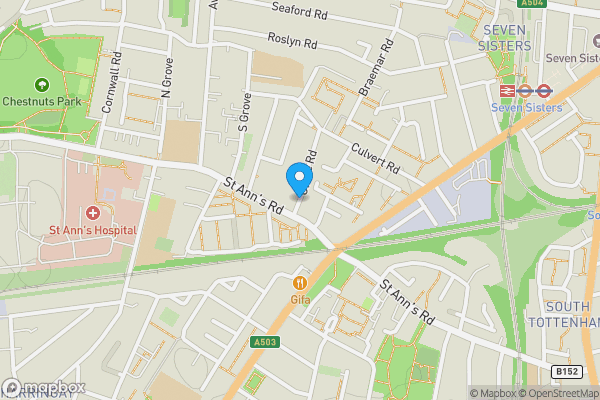 Map location for J. Reid Piano Factory and Outlet, 182 and 184 St Ann's Road and Grove Works and 13 Grove Road, Seven Sisters, London N15 5RP