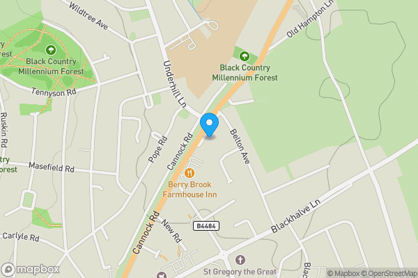 Map location for Berry Brook Farm, Cannock Road, Wednesfield, Wolverhampton, WV10 8QD
