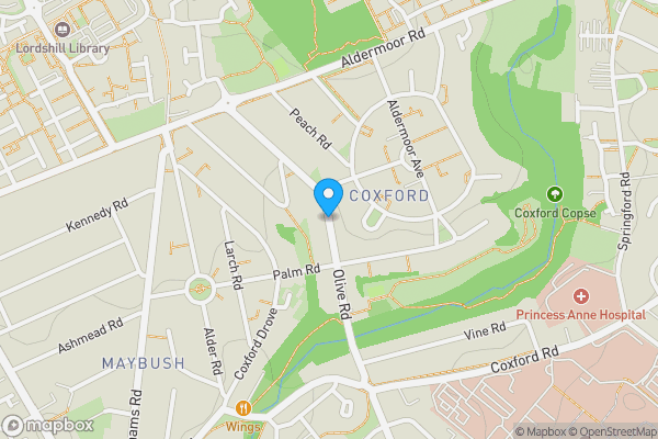 Map location for Olive Road, Southampton, Hampshire, SO16 5FS